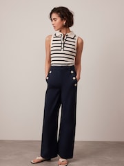 Mint Velvet Blue Button Detail Cropped Wide Trousers - Image 2 of 7