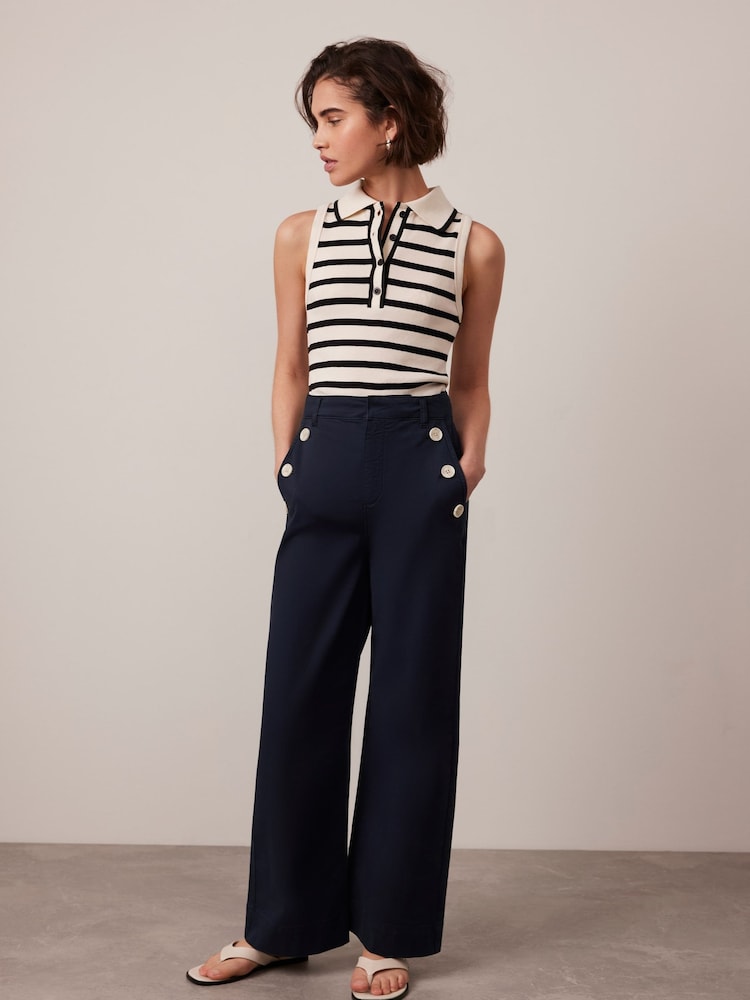 Mint Velvet Blue Button Detail Cropped Wide Trousers - Image 2 of 7