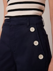 Mint Velvet Blue Button Detail Cropped Wide Trousers - Image 3 of 7