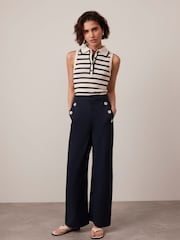 Mint Velvet Blue Button Detail Cropped Wide Trousers - Image 4 of 7