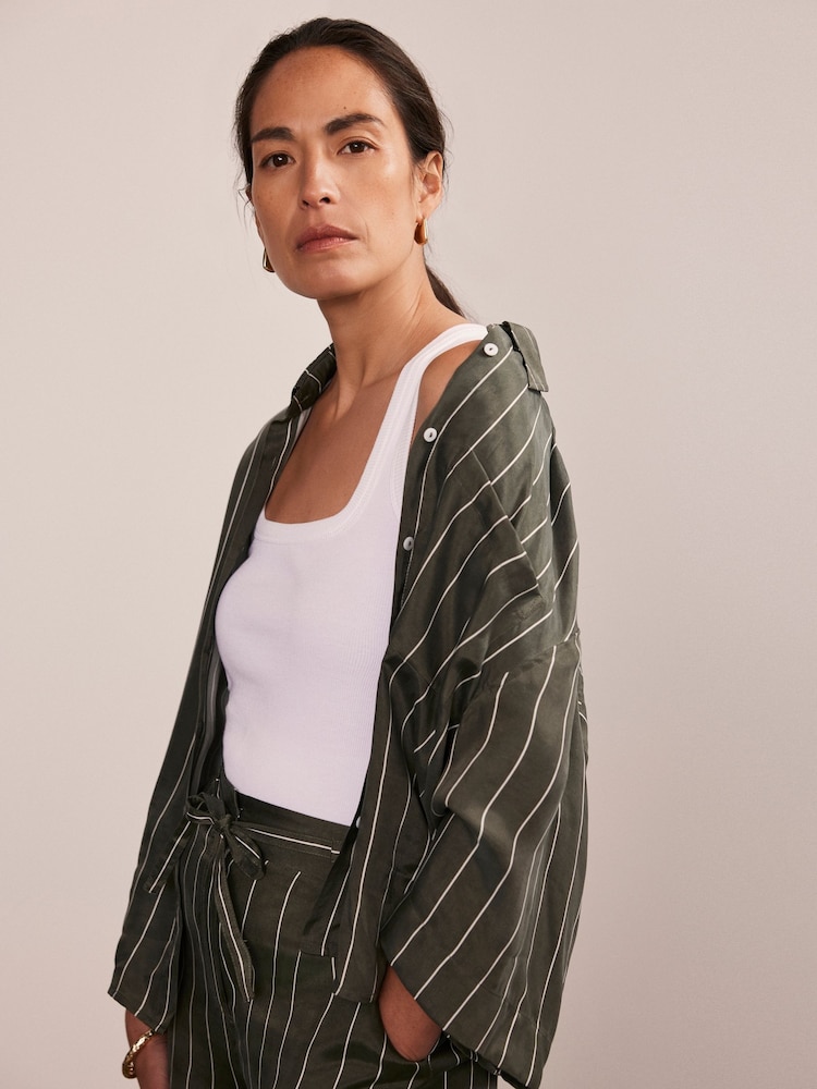 Mint Velvet Green Striped Relaxed Shirt - Image 1 of 8 Mint Velvet Green Striped Relaxed Shirt - Image 1 of 8