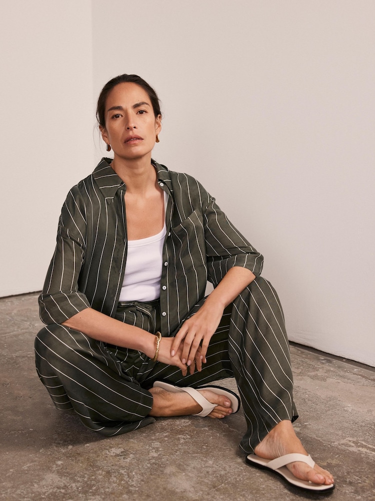 Mint Velvet Green Striped Relaxed Shirt - Image 2 of 8 Mint Velvet Green Striped Relaxed Shirt - Image 2 of 8