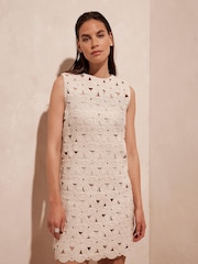 Mint Velvet Cream Crochet Sleeveless 100% Cotton Mini Dress - Image 3 of 8