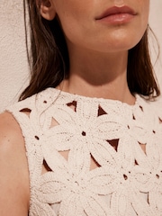 Mint Velvet Cream Crochet Sleeveless 100% Cotton Mini Dress - Image 6 of 8