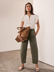 Mint Velvet Green Barrel Chino Trousers - Image 1 of 7