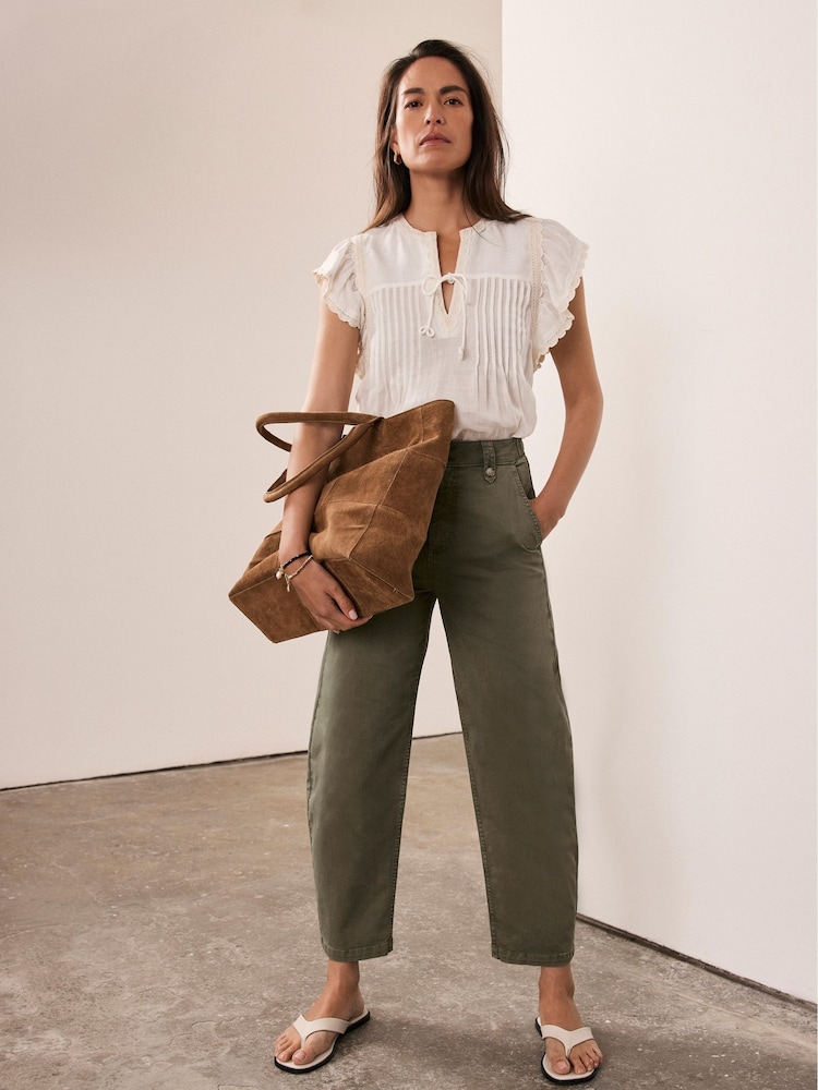 Mint Velvet Green Barrel Chino Trousers - Image 1 of 7