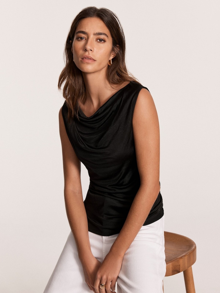 Mint Velvet Black Draped Top - Image 1 of 7