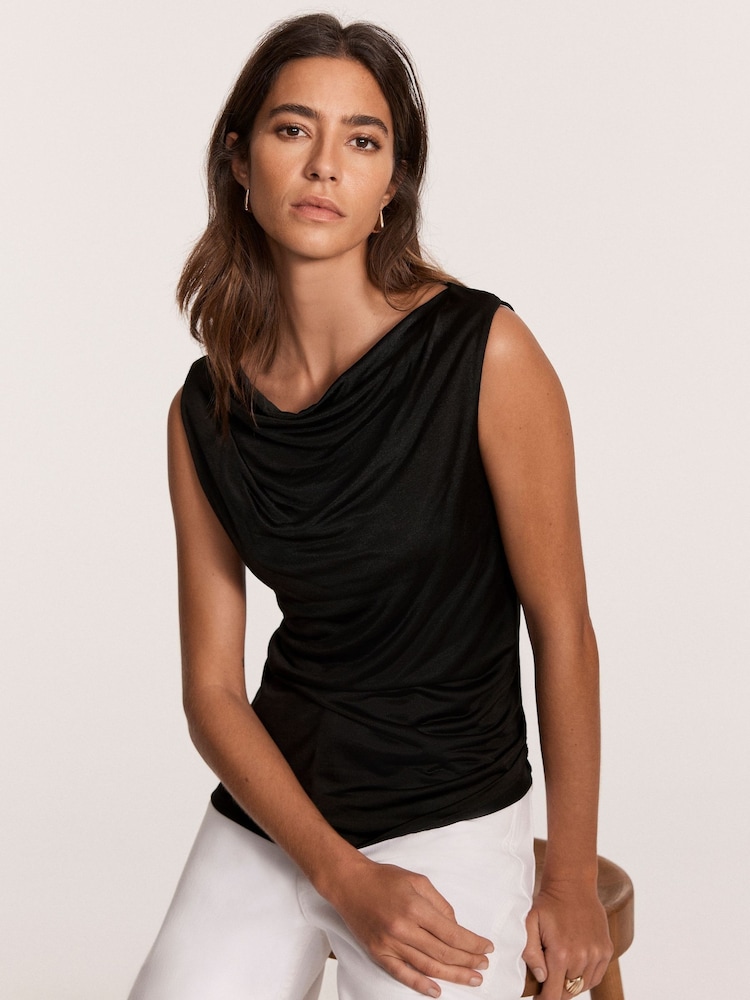 Mint Velvet Black Draped Top - Image 4 of 7