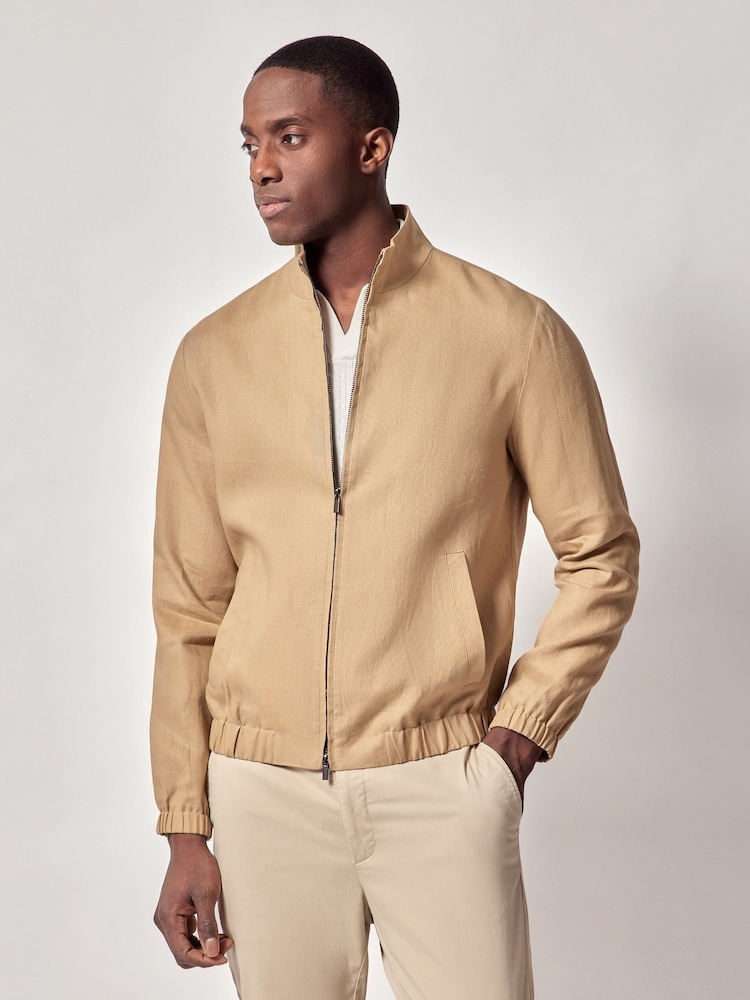 Hawes & Curtis Bomber 100% Linen Brown Jacket - Image 1 of 4