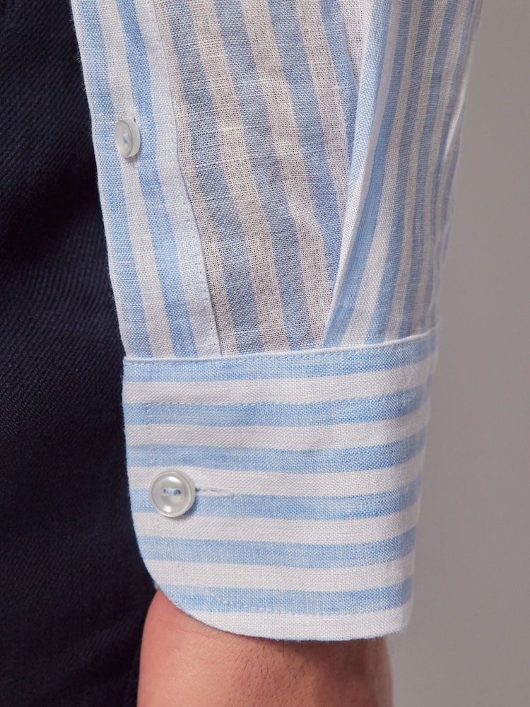 Hawes & Curtis Blue Stripe 100% Linen Slim Shirt - Bild 3 von 3