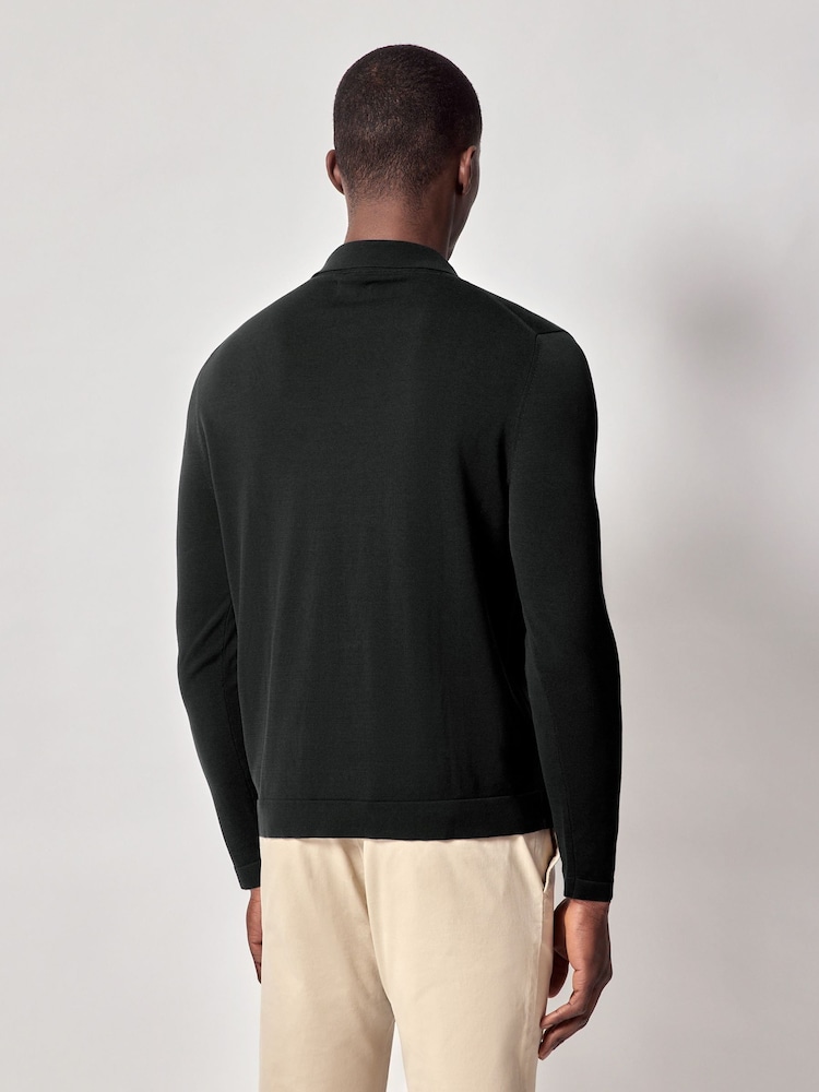 Hawes & Curtis Long Sleeve Button Down 100% Cotton Black Polo Shirt - Bild 2 von 4