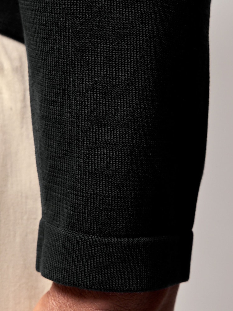 Hawes & Curtis Long Sleeve Button Down 100% Cotton Black Polo Shirt - Bild 4 von 4