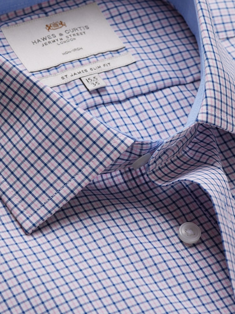 Hawes & Curtis Pink 100% Cotton Multi Check Slim Shirt - Image 3 of 3