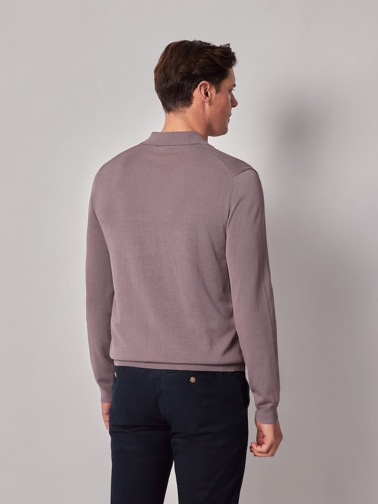 Hawes & Curtis Long Sleeve Open Neck Knitted 100% Cotton Polo Shirt - Image 2 of 4 Hawes & Curtis Long Sleeve Open Neck Knitted 100% Cotton Polo Shirt - Image 2 of 4