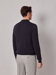 Hawes & Curtis Blue Long Sleeve Open Neck Knitted 100% Cotton Polo Shirt - Image 2 of 4
