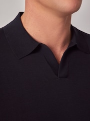 Hawes & Curtis Blue Long Sleeve Open Neck Knitted 100% Cotton Polo Shirt - Image 3 of 4