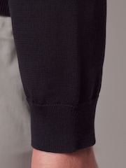 Hawes & Curtis Blue Long Sleeve Open Neck Knitted 100% Cotton Polo Shirt - Image 4 of 4
