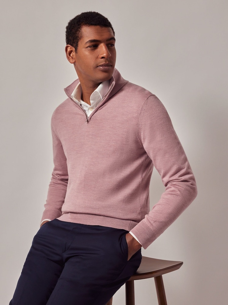 Hawes & Curtis Pink Merino Half Zip Jumper - Image 1 of 4
