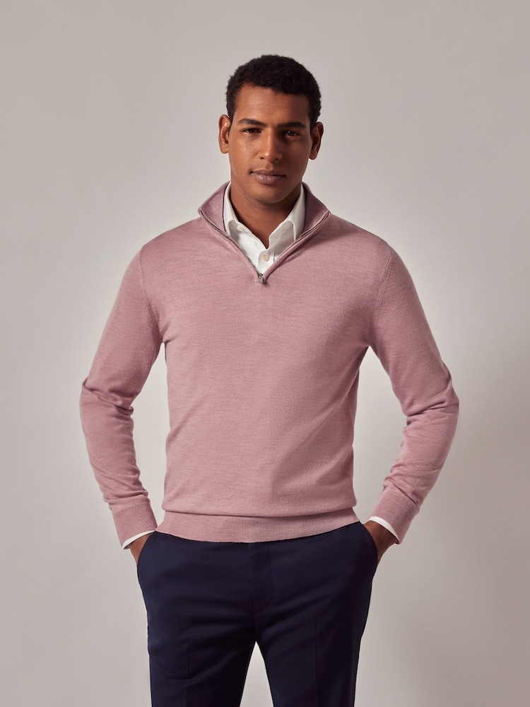 Hawes & Curtis Pink Merino Half Zip Jumper - Image 2 of 4