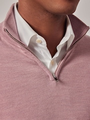 Hawes & Curtis Pink Merino Half Zip Jumper - Image 3 of 4