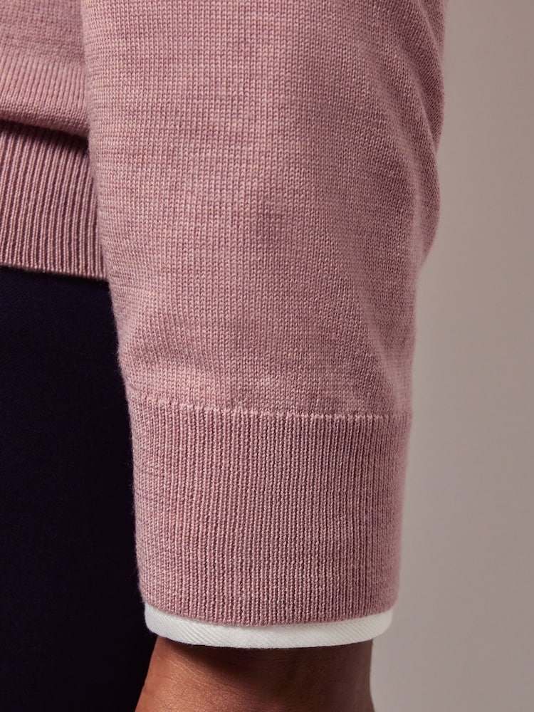 Hawes & Curtis Pink Merino Half Zip Jumper - Image 4 of 4
