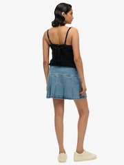 Superdry Blue Pleated Patched 100% Cotton Mini Skirt - Image 3 of 7