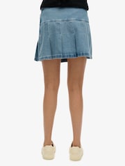 Superdry Blue Pleated Patched 100% Cotton Mini Skirt - Image 5 of 7