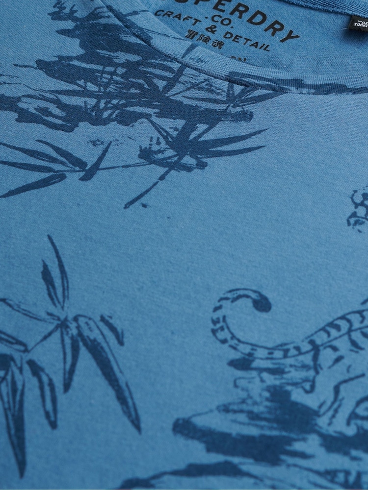 Superdry Blue Classic Essential Printed 100% Cotton T-Shirt - Image 6 of 6