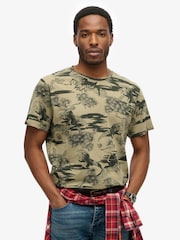 Superdry Green Classic Essential Printed 100% Cotton T-Shirt - Image 1 of 6