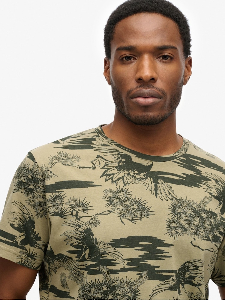 Superdry Green Classic Essential Printed 100% Cotton T-Shirt - Image 4 of 6