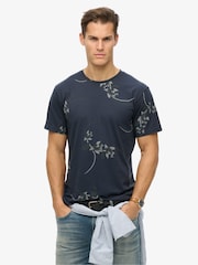 Superdry Blue Classic Essential Printed 100% Cotton T-Shirt - Image 1 of 6