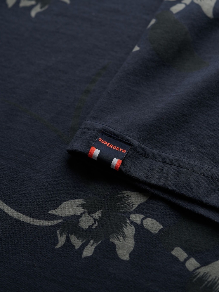 Superdry Blue Classic Essential Printed 100% Cotton T-Shirt - Image 6 of 6