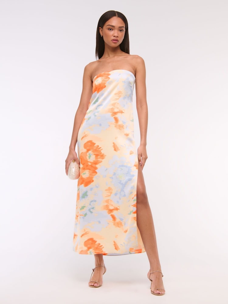Abercrombie & Fitch Blue Strapless Floral Maxi Dress - Image 1 of 5