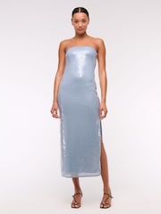 Abercrombie & Fitch Blue Strapless Sequin Occasion Midi Dress - Image 1 of 6