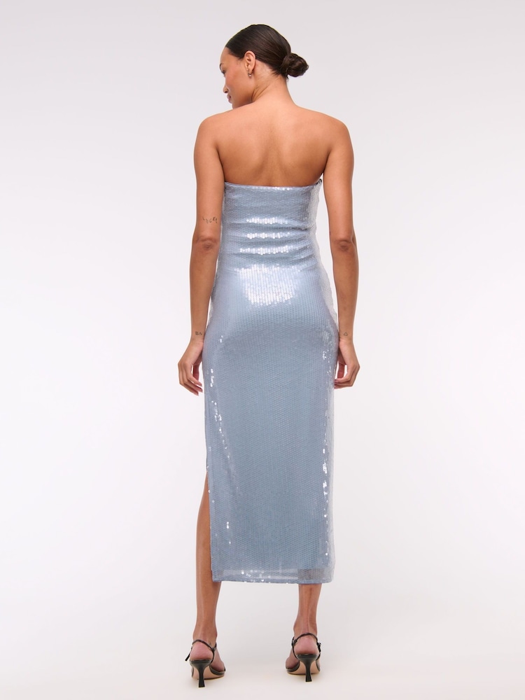 Abercrombie & Fitch Blue Strapless Sequin Occasion Midi Dress - Image 2 of 6