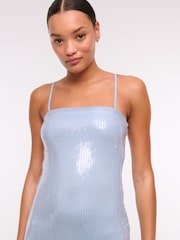Abercrombie & Fitch Blue Strapless Sequin Occasion Midi Dress - Image 3 of 6