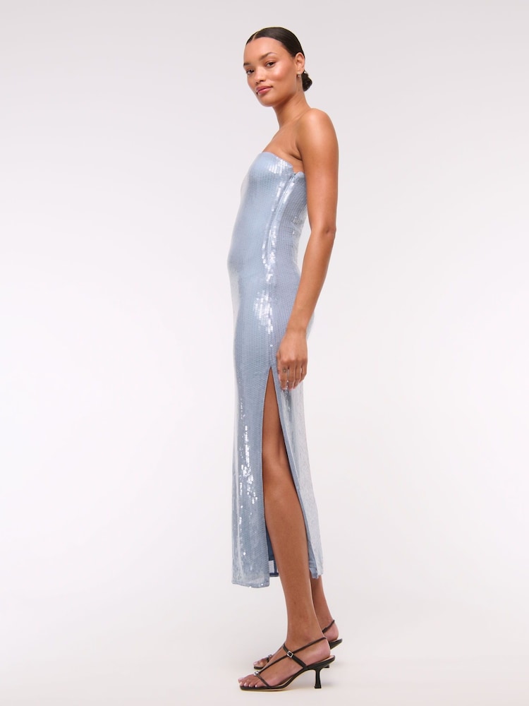 Abercrombie & Fitch Blue Strapless Sequin Occasion Midi Dress - Image 4 of 6