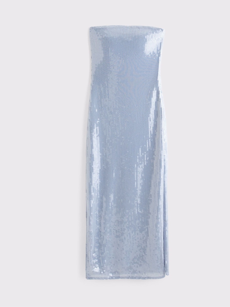 Abercrombie & Fitch Blue Strapless Sequin Occasion Midi Dress - Image 5 of 6