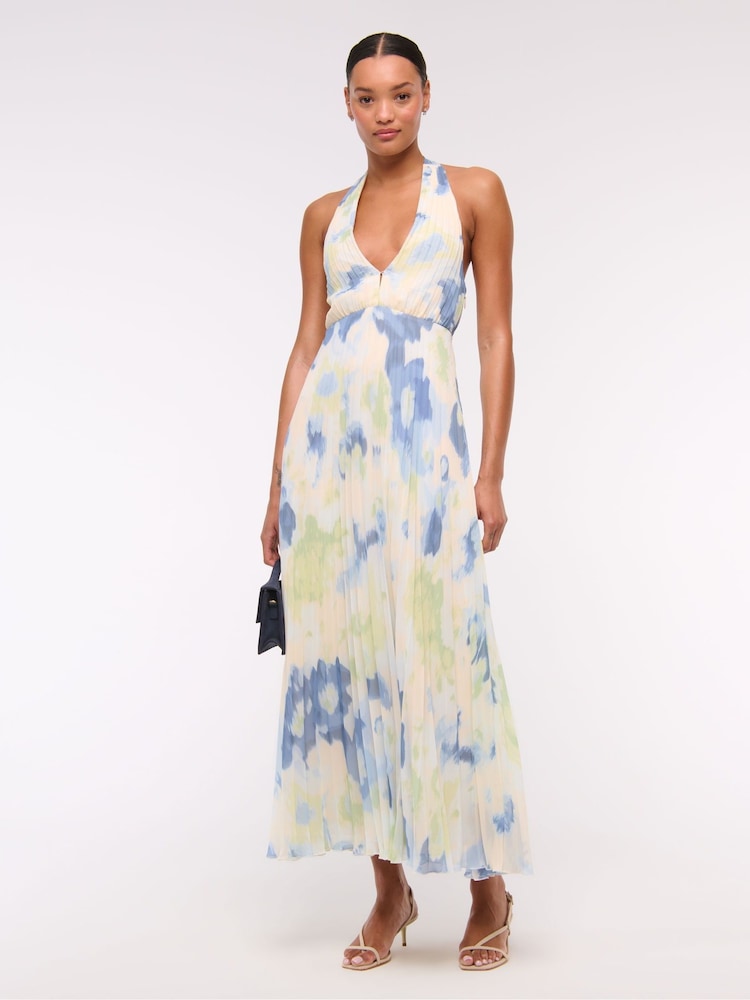 Abercrombie & Fitch Blue Printed Halter Neck Maxi Dress - Image 1 of 6