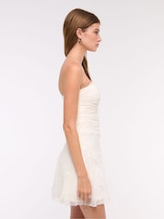 Abercrombie & Fitch Strapless Drop Waist Lace Mini White Dress - Image 2 of 7