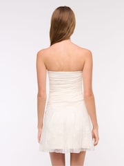 Abercrombie & Fitch Strapless Drop Waist Lace Mini White Dress - Image 3 of 7