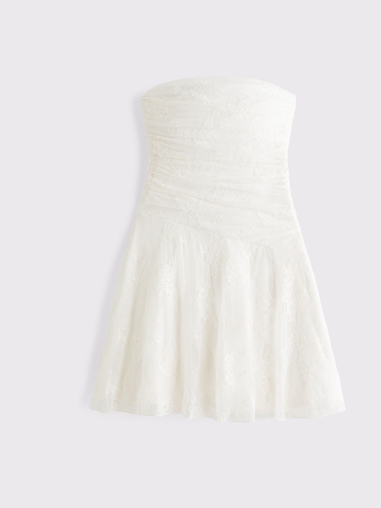 Abercrombie & Fitch Strapless Drop Waist Lace Mini White Dress - صورة 1 من 2