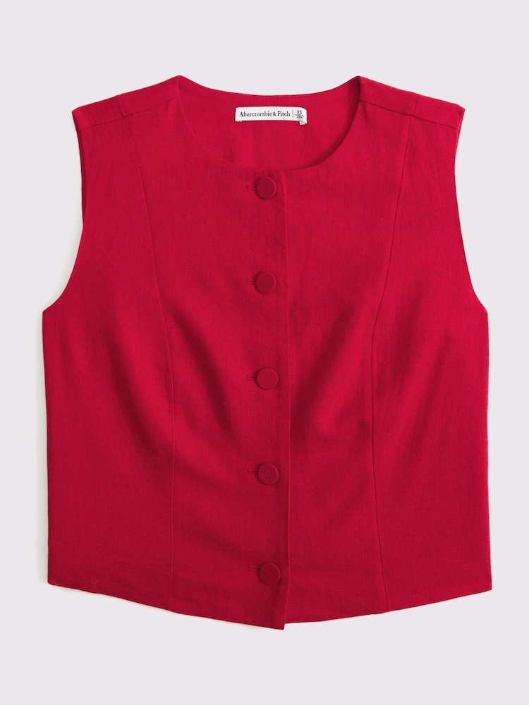 Abercrombie & Fitch Red Cap Sleeve Tailored Button Through Vest - Image 1 of 1