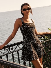 Abercrombie & Fitch Stretch Polka Dot Mini Black Dress - Image 2 of 8