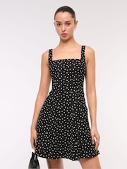 Abercrombie & Fitch Stretch Polka Dot Mini Black Dress - Image 3 of 8