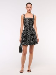 Abercrombie & Fitch Stretch Polka Dot Mini Black Dress - Image 4 of 8