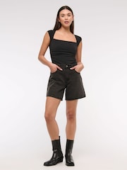 Abercrombie & Fitch High Rise Loose Denim Black Shorts With Clean Hem - Image 1 of 6