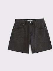 Abercrombie & Fitch High Rise Loose Denim Black Shorts With Clean Hem - Image 6 of 6