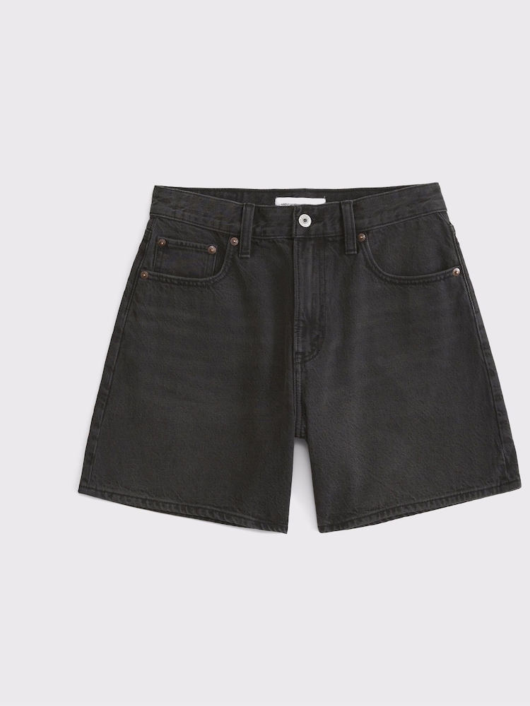 Abercrombie & Fitch High Rise Loose Denim Black Shorts With Clean Hem - Image 6 of 6 Abercrombie & Fitch High Rise Loose Denim Black Shorts With Clean Hem - Image 6 of 6