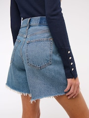 Abercrombie & Fitch Blue High Rise Loose Denim Shorts With Fray Hem - Bild 6 von 8